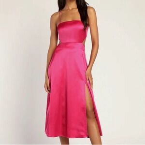 Lulu's Striking Sight Magenta Satin Cut Out Lace-Up Midi Dress